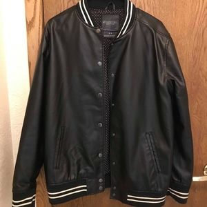 Faux Leather Baseball Jacket